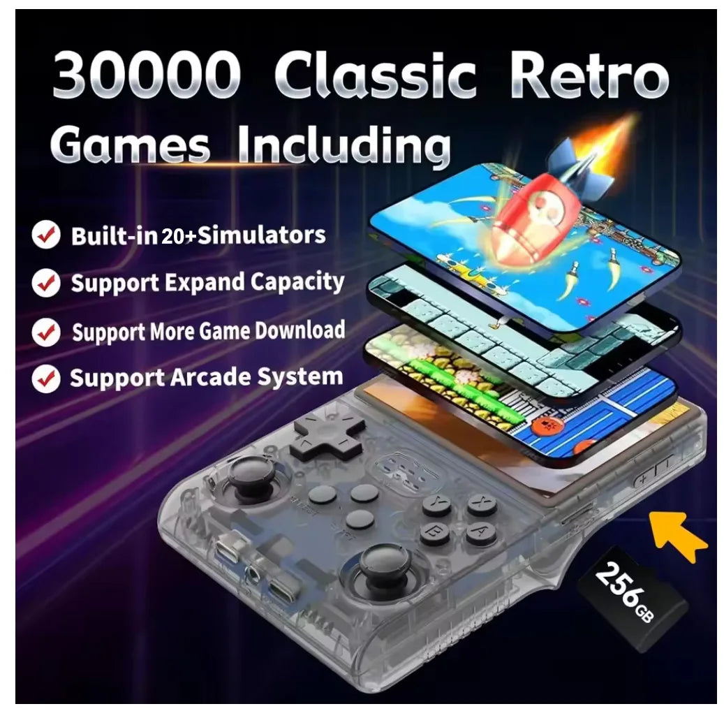 R40S Pro Game Console Retro Handheld Game Linux System 3.5 Inch IPS Screen Mini Potable Pocket Video Game Consola 256G Game Kid