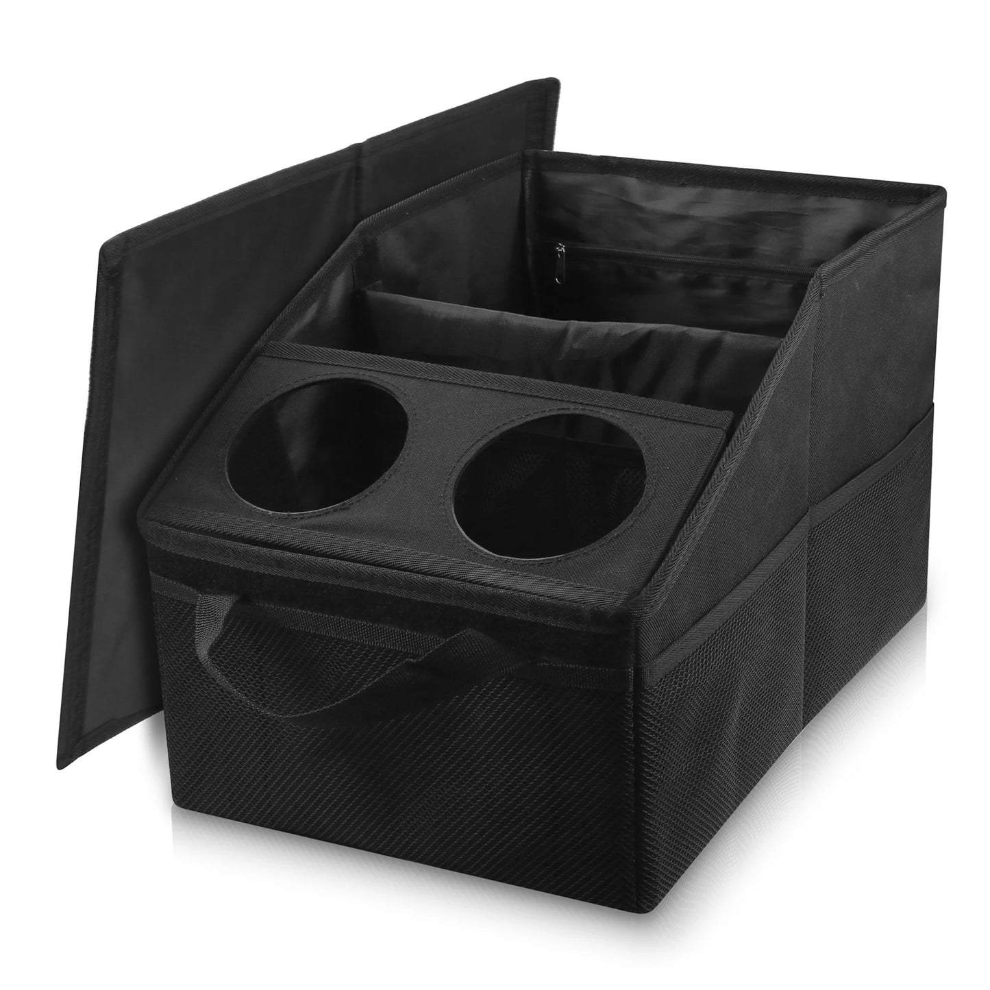 Organizator pliabil pentru portbagaj – 2 compartimente, 6 buzunare, negru