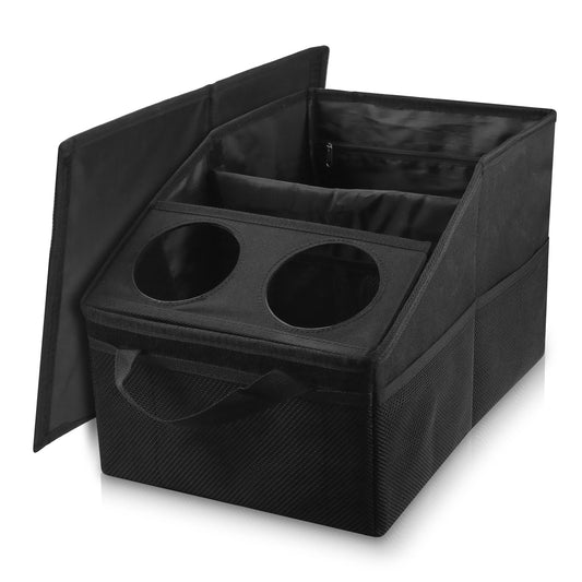 Organizator pliabil pentru portbagaj – 2 compartimente, 6 buzunare, negru