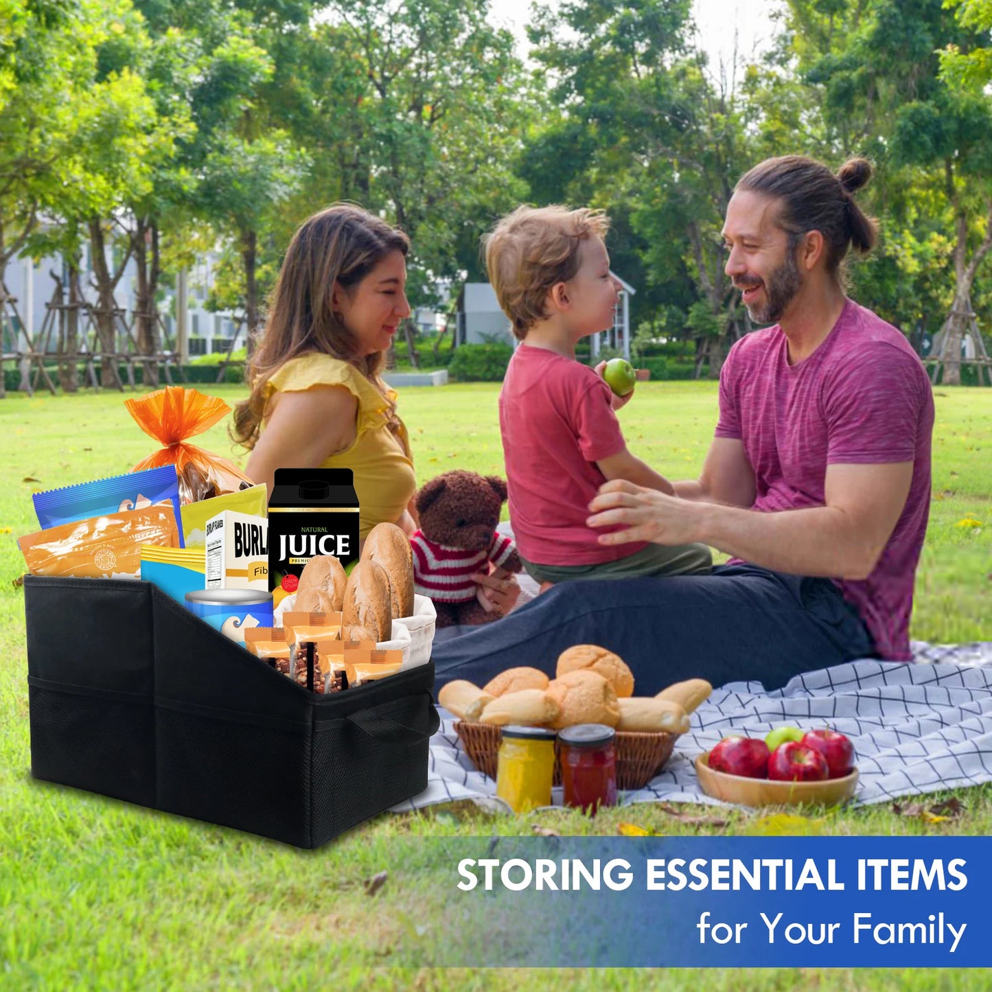 Organizator pliabil pentru portbagaj – 2 compartimente, 6 buzunare, negru