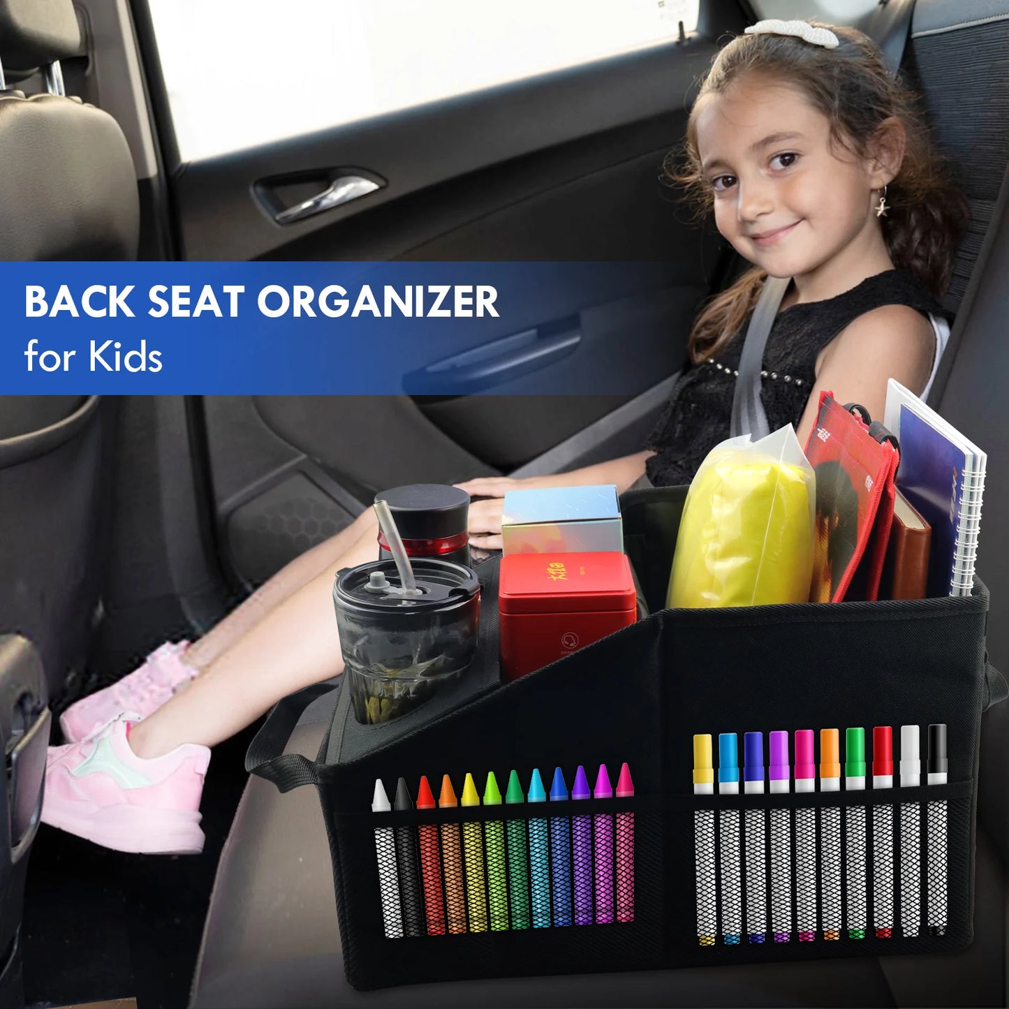 Organizator pliabil pentru portbagaj – 2 compartimente, 6 buzunare, negru