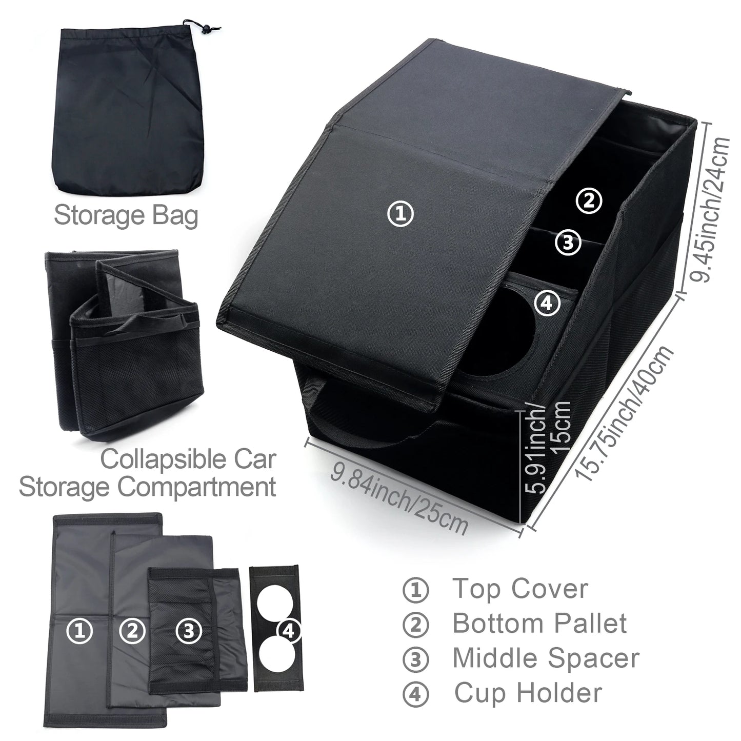 Organizator pliabil pentru portbagaj – 2 compartimente, 6 buzunare, negru