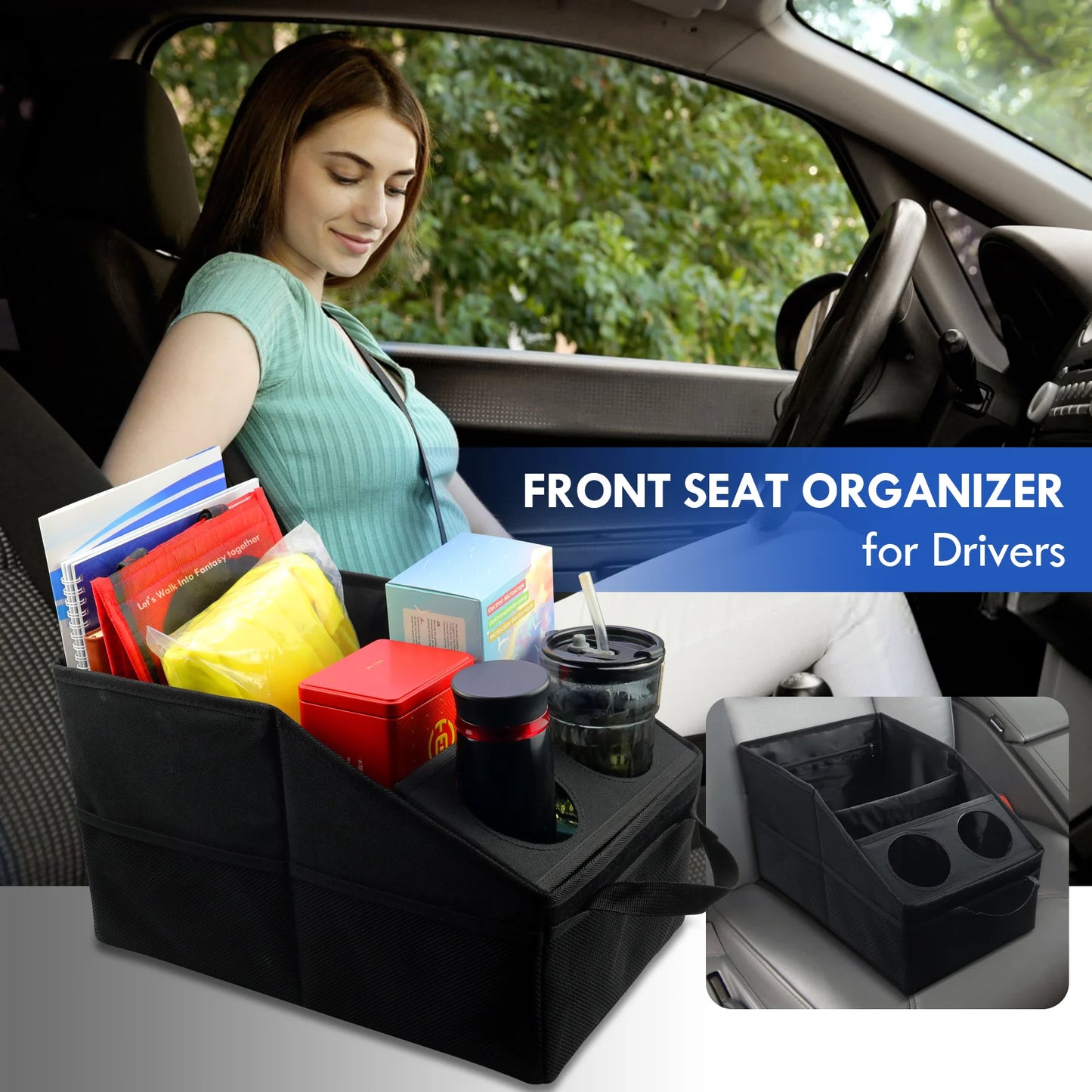 Organizator pliabil pentru portbagaj – 2 compartimente, 6 buzunare, negru